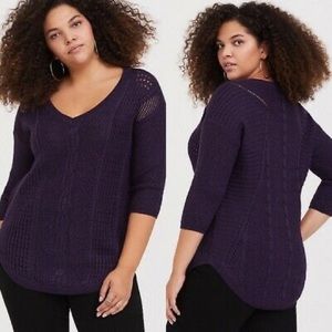 Torrid Purple Lurex Pointelle Tunic Sweater 0